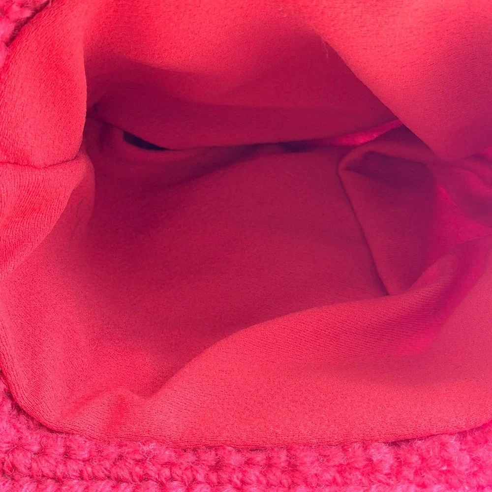 Handmade Red Crochet Bobble Bag Wooden‎ Handle Cottagecore Boho Statement Purse